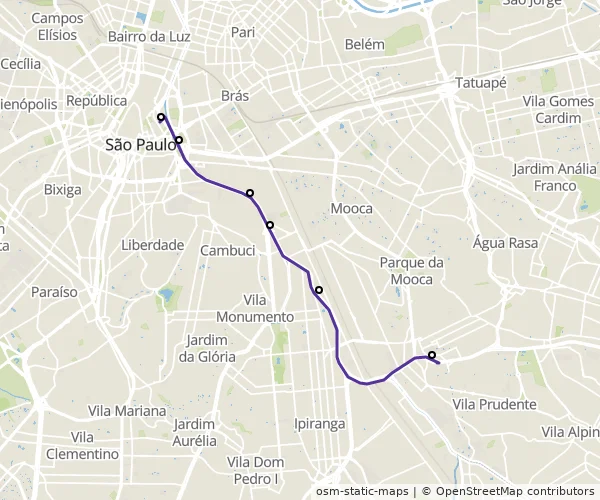 Mapa do itinerário da linha