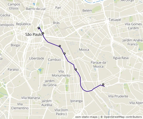 Mapa do itinerário da linha