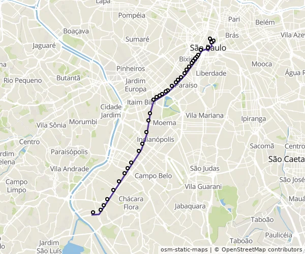 Mapa do itinerário da linha
