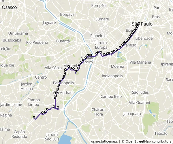 Mapa do itinerário da linha