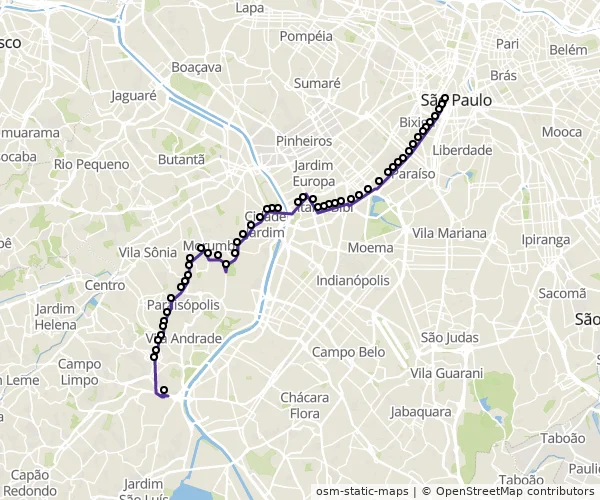 Mapa do itinerário da linha