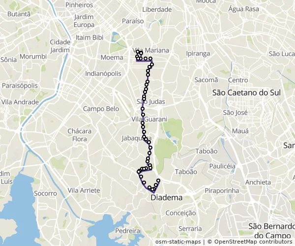 Mapa do itinerário da linha