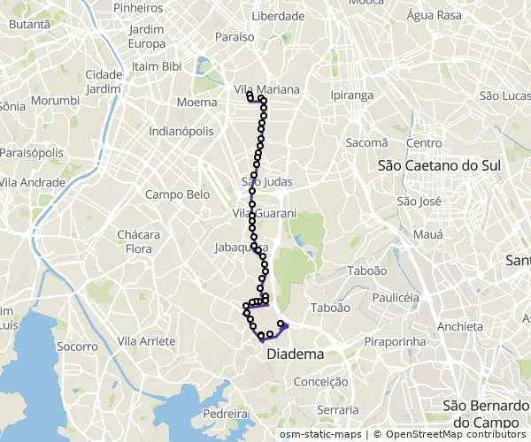 Mapa do itinerário da linha