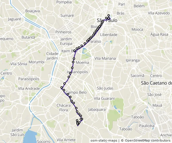 Mapa do itinerário da linha
