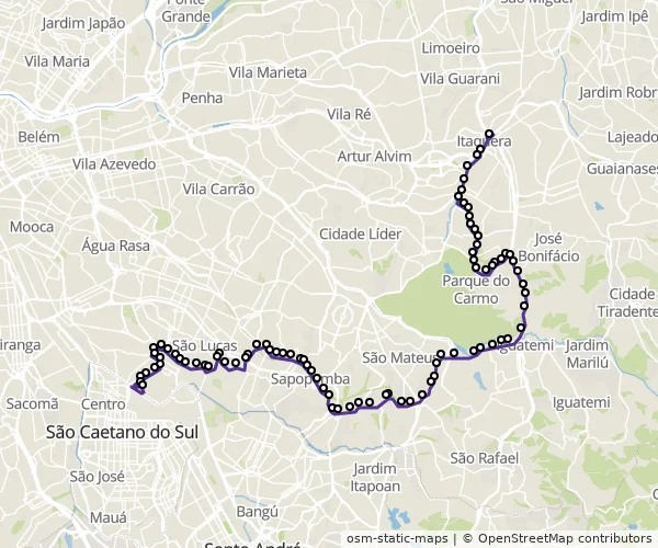 Mapa do itinerário da linha