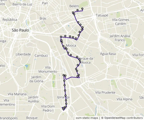 Mapa do itinerário da linha