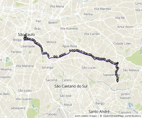 Mapa do itinerário da linha