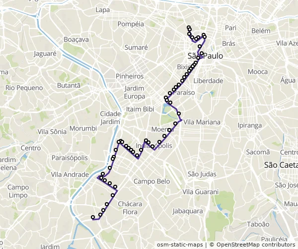 Mapa do itinerário da linha