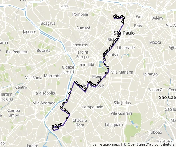 Mapa do itinerário da linha