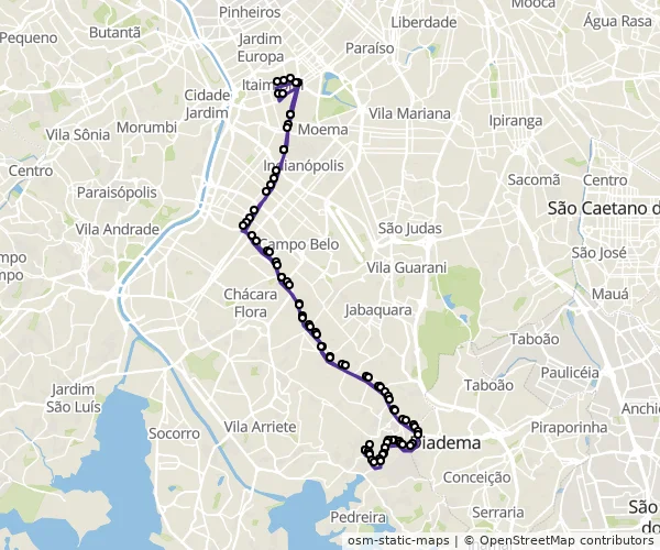 Mapa do itinerário da linha
