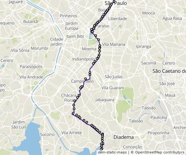 Mapa do itinerário da linha