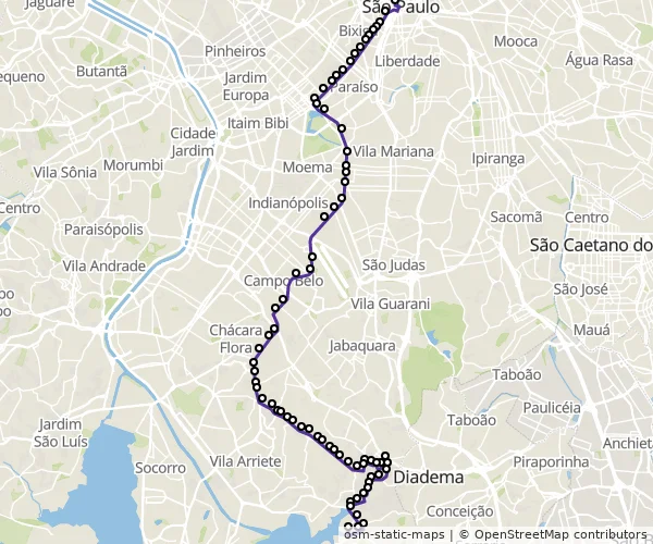 Mapa do itinerário da linha
