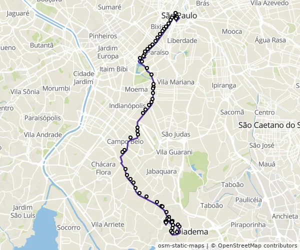 Mapa do itinerário da linha