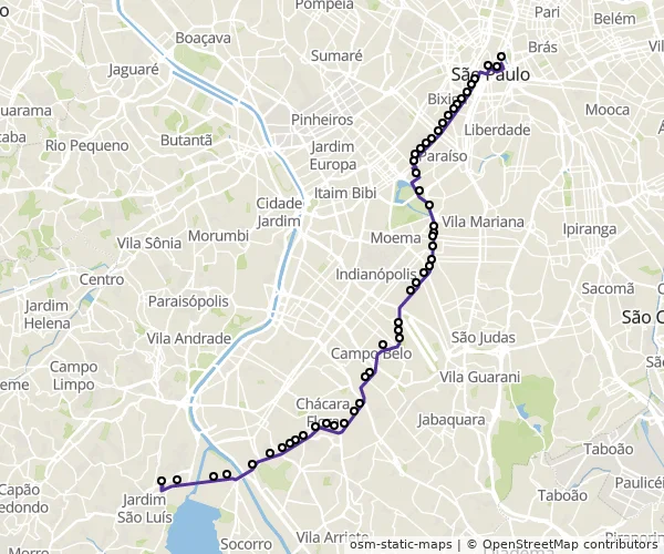 Mapa do itinerário da linha