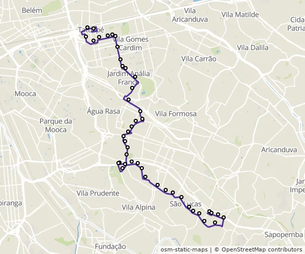 Mapa do itinerário da linha