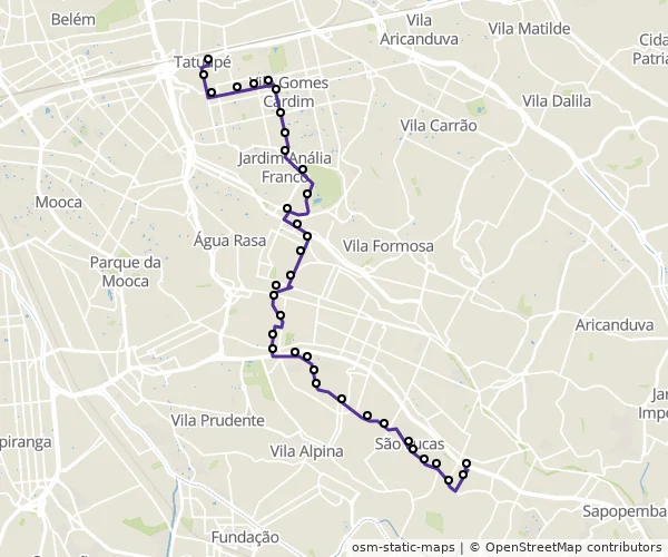 Mapa do itinerário da linha