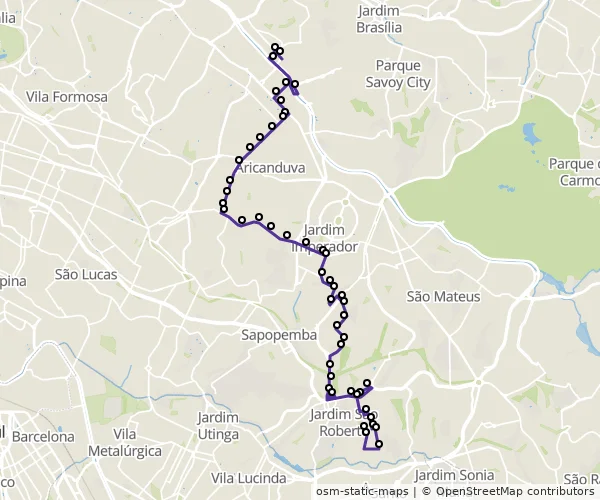 Mapa do itinerário da linha