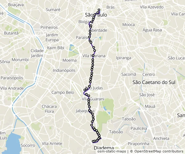 Mapa do itinerário da linha