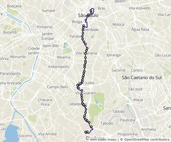 Mapa do itinerário da linha