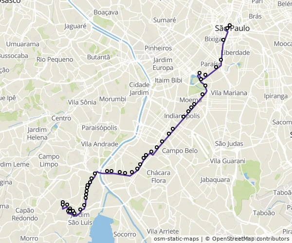 Mapa do itinerário da linha