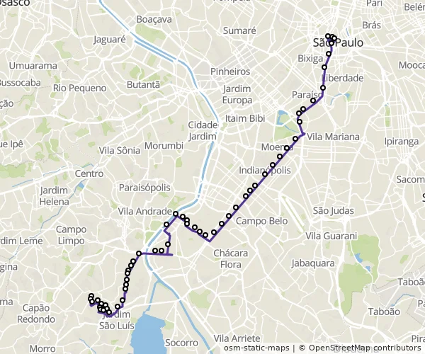 Mapa do itinerário da linha