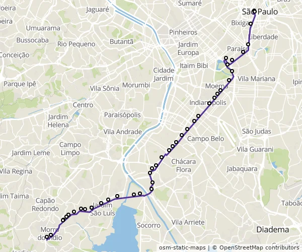 Mapa do itinerário da linha