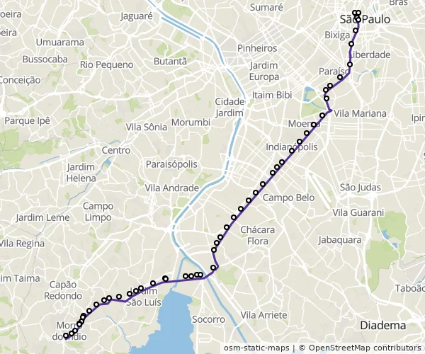 Mapa do itinerário da linha