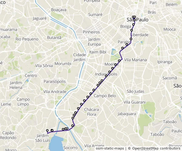 Mapa do itinerário da linha