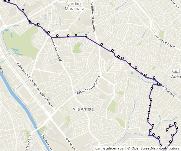 Mapa do itinerário da linha