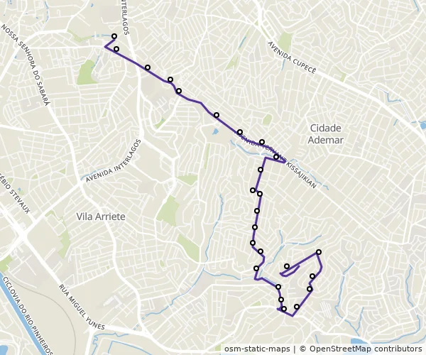 Mapa do itinerário da linha