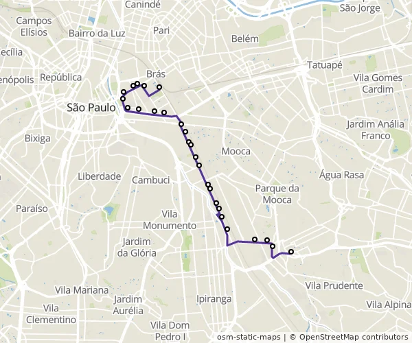 Mapa do itinerário da linha