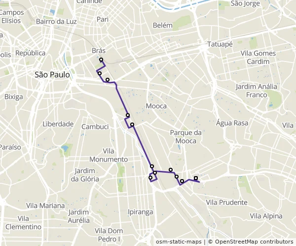 Mapa do itinerário da linha