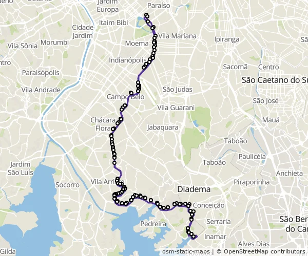 Mapa do itinerário da linha