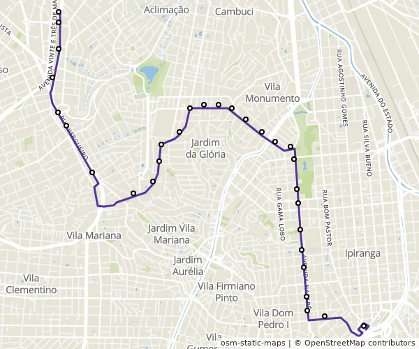 Mapa do itinerário da linha