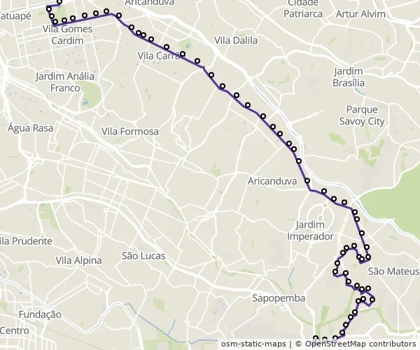 Mapa do itinerário da linha