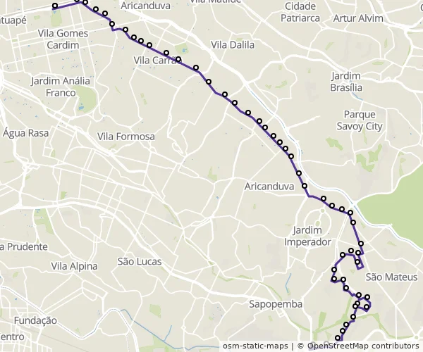 Mapa do itinerário da linha