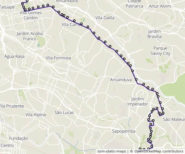 Mapa do itinerário da linha