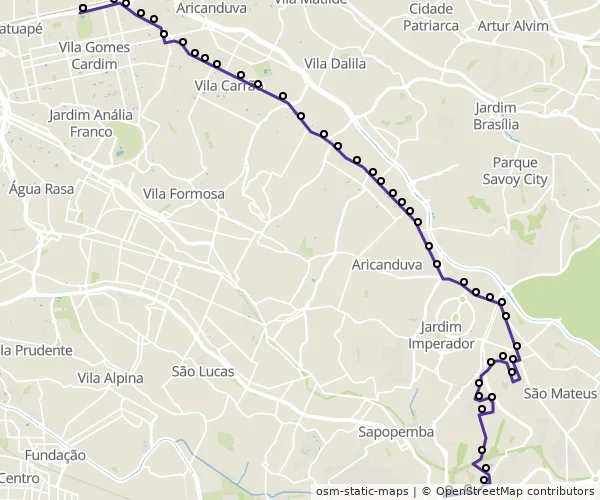 Mapa do itinerário da linha