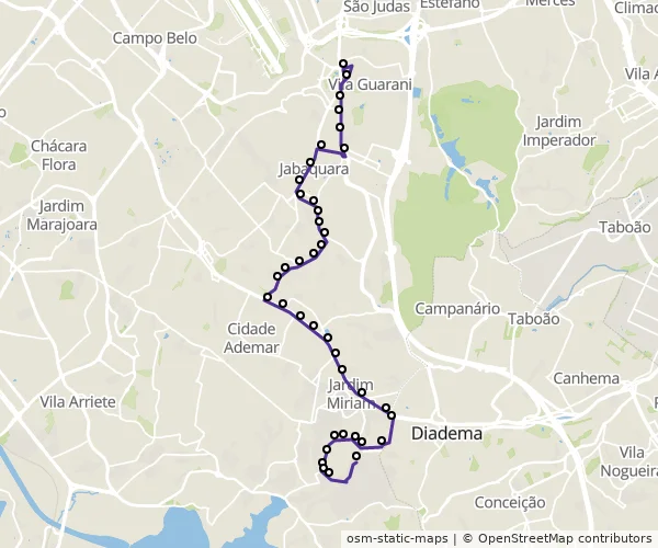 Mapa do itinerário da linha