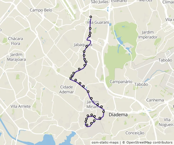 Mapa do itinerário da linha