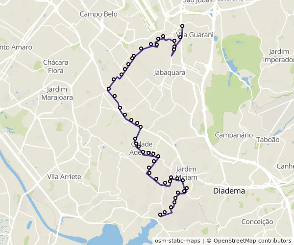 Mapa do itinerário da linha