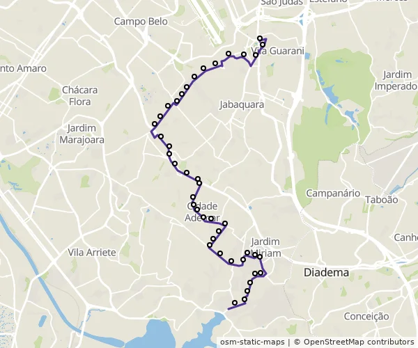 Mapa do itinerário da linha