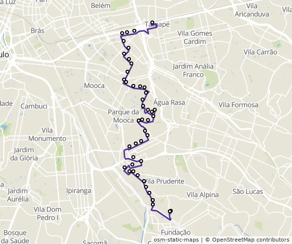 Mapa do itinerário da linha