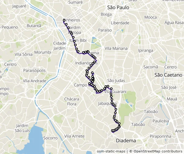 Mapa do itinerário da linha