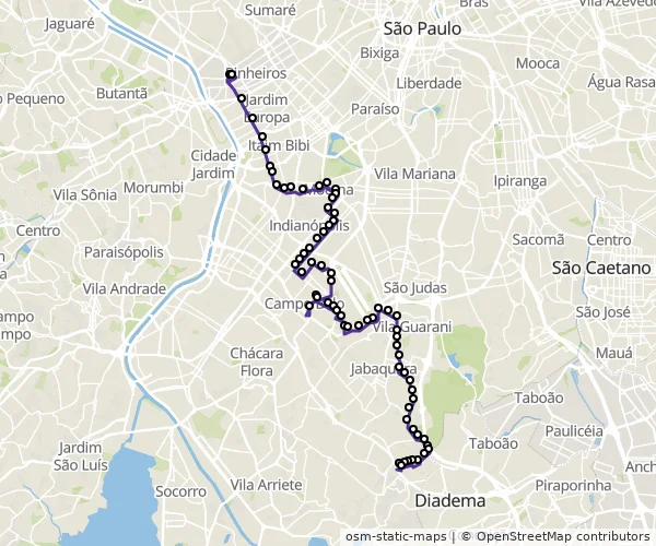 Mapa do itinerário da linha