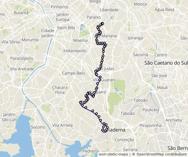 Mapa do itinerário da linha