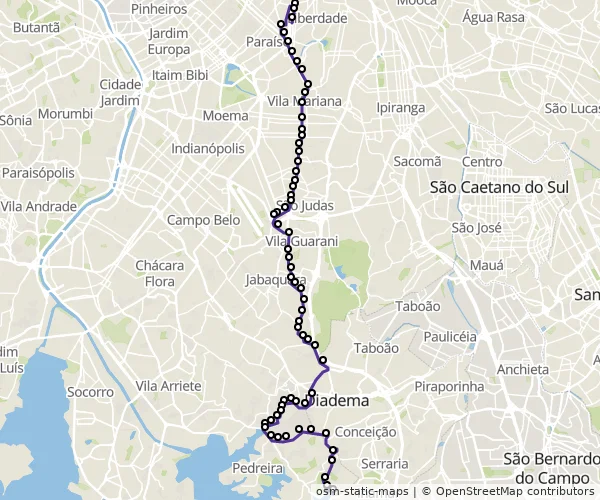 Mapa do itinerário da linha
