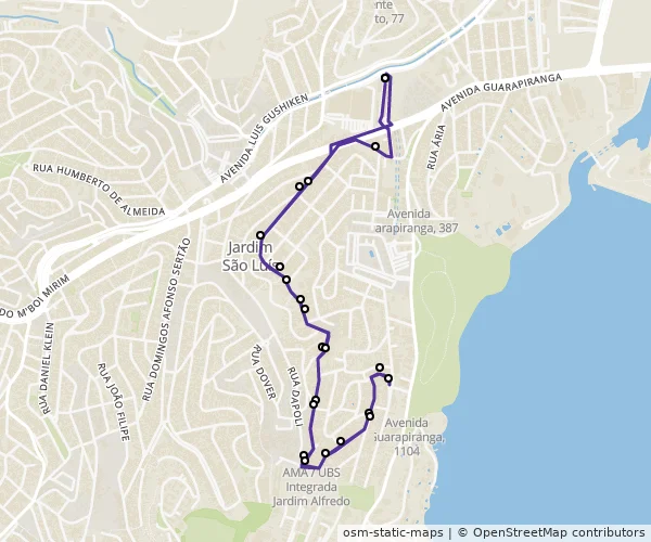 Mapa do itinerário da linha