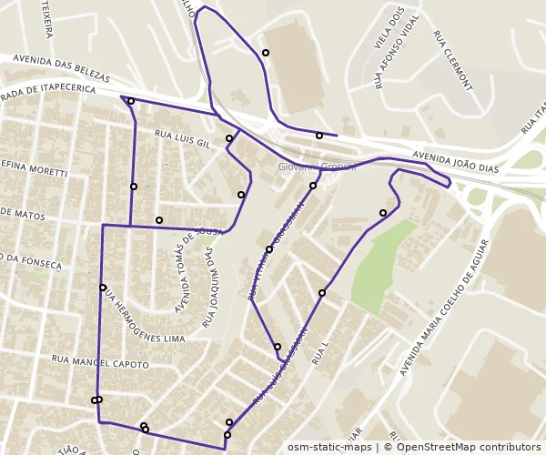Mapa do itinerário da linha
