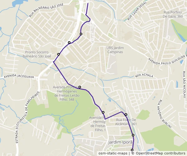 Mapa do itinerário da linha